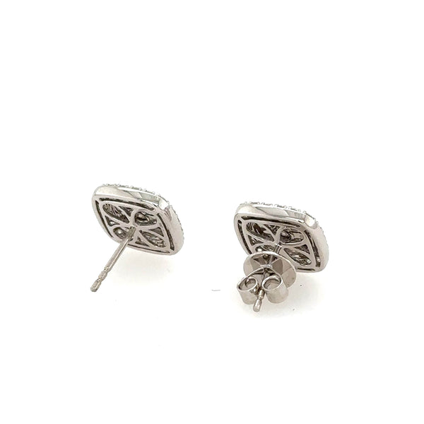 14K White Gold Diamond Cushion Cluster Stud earrings - Jewelry Design Gallery of East Windsor
