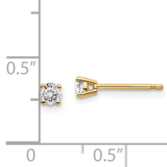 14K Yellow Gold 0.25 CT Round Push-On Diamond Stud Earrings