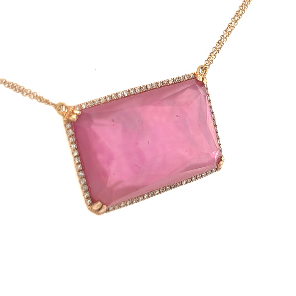 14K Rose Gold Diamond Pendant with Cable Necklace