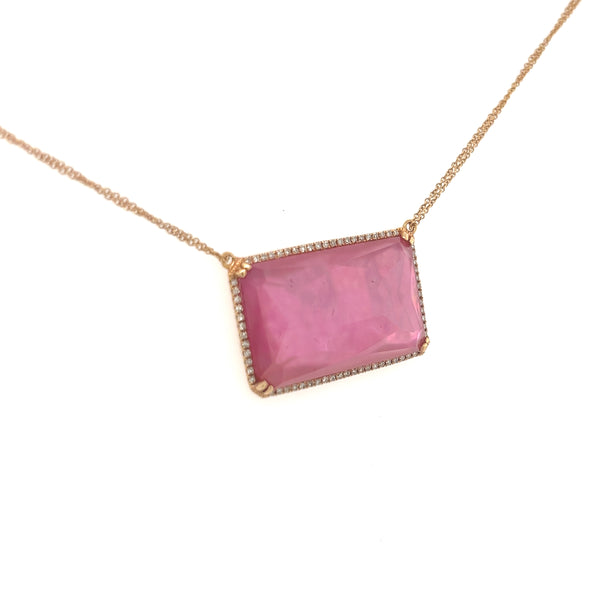 14K Rose Gold Diamond Pendant with Cable Necklace