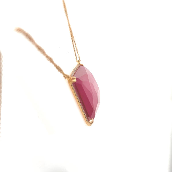14K Rose Gold Diamond Pendant with Cable Necklace