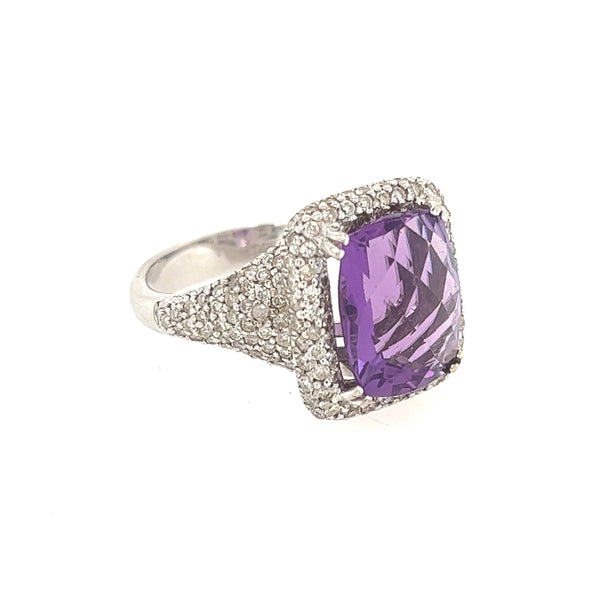 14K White Gold Amethyst Diamond Statement Ring - Jewelry Design Gallery of East Windsor
