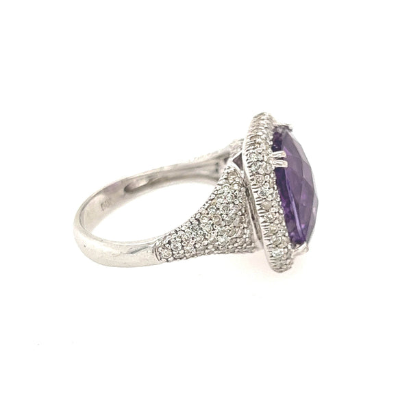 14K White Gold Amethyst Diamond Statement Ring - Jewelry Design Gallery of East Windsor