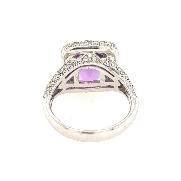 14K White Gold Amethyst Diamond Statement Ring - Jewelry Design Gallery of East Windsor
