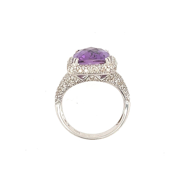 14K White Gold Amethyst Diamond Statement Ring - Jewelry Design Gallery of East Windsor