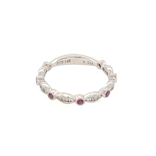 14K White Gold Diamond and Ruby Fancy Wedding Band - Jewelry Design Gallery of East Windsor