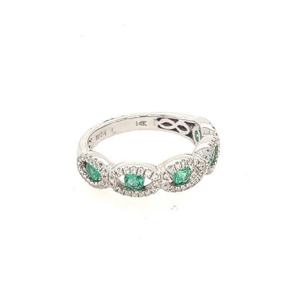 14K White Gold Diamond And Emerald Wedding Band Size 6.5 US - Jewelry Design Gallery of East Windsor