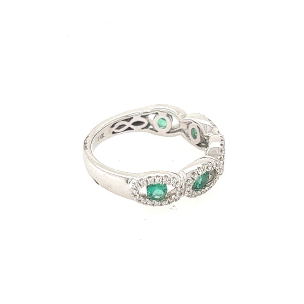 14K White Gold Diamond And Emerald Wedding Band Size 6.5 US - Jewelry Design Gallery of East Windsor