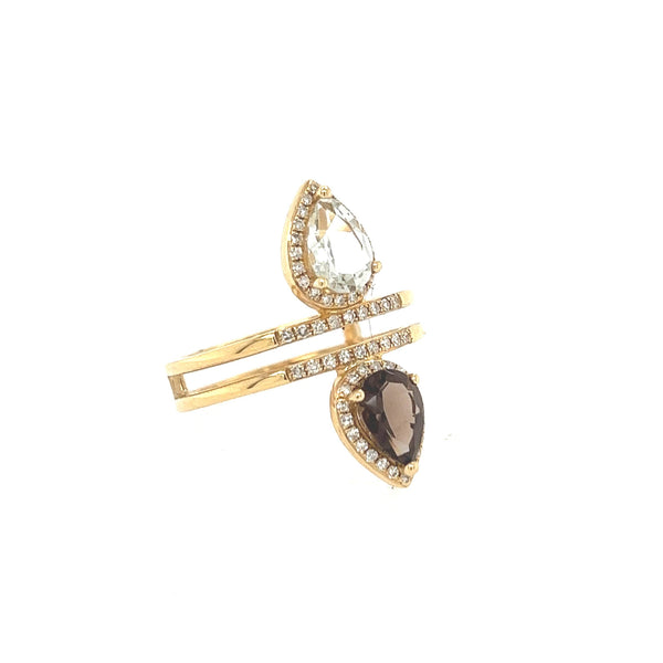 14K Yellow Gold Smokey Topaz, Green Amethyst and Diamond Ring - Jewelry Design Gallery of East Windsor