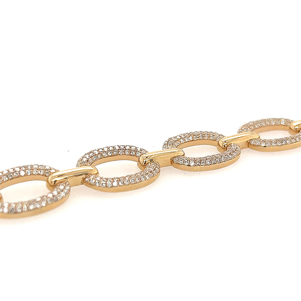 14K Yellow Gold Oval Link Diamond Bracelet Length 6.5"