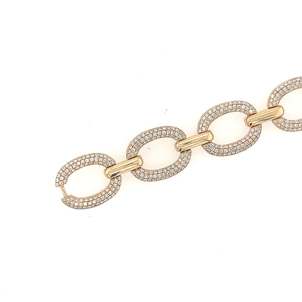 14K Yellow Gold Oval Link Diamond Bracelet Length 6.5"