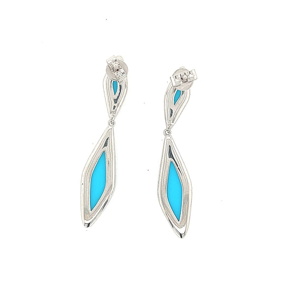 14K White Gold Turquoise Diamond Dangle Earrings - Jewelry Design Gallery of East Windsor