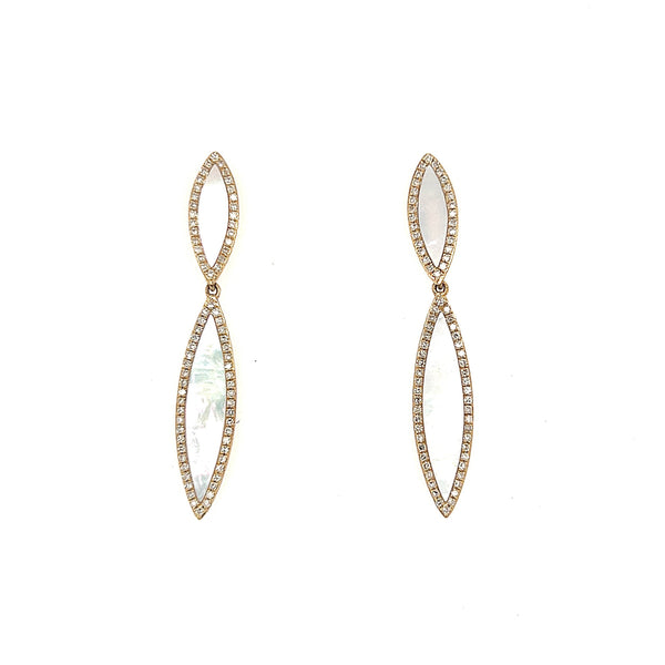 14K Yellow Gold Diamond And Mother Of Pearl Drop Earrings - Jewelry Design Gallery of East Windsor