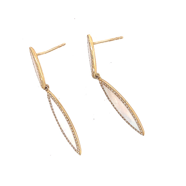14K Yellow Gold Diamond And Mother Of Pearl Drop Earrings