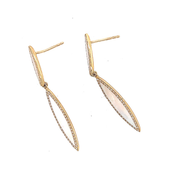 14K Yellow Gold Diamond And Mother Of Pearl Drop Earrings - Jewelry Design Gallery of East Windsor