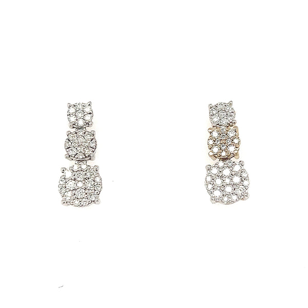 14K White Gold Trio Dangling Round Clustered Diamond Earrings - Jewelry Design Gallery of East Windsor