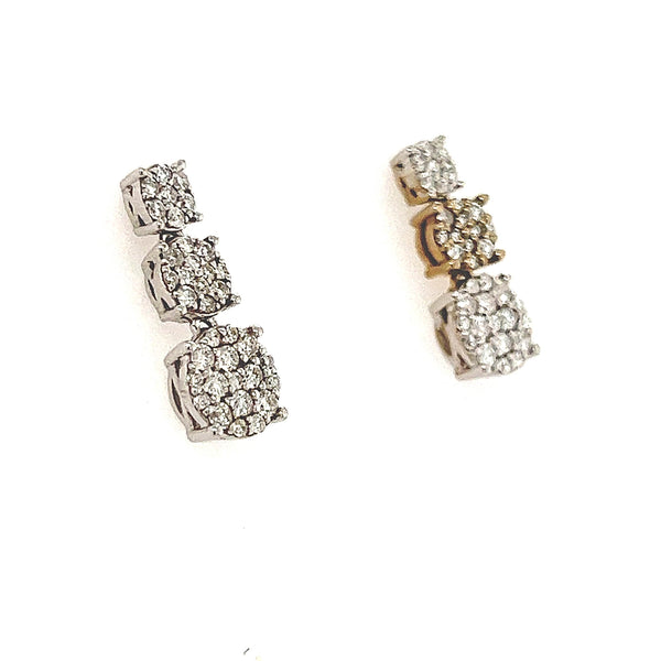 14K White Gold Trio Dangling Round Clustered Diamond Earrings - Jewelry Design Gallery of East Windsor
