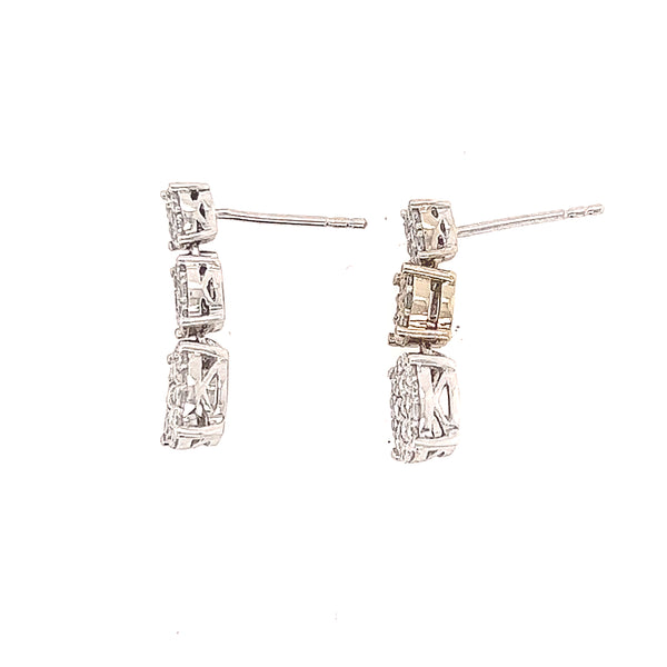 14K White Gold Trio Dangling Round Clustered 0.91-Carat Diamond Earrings
