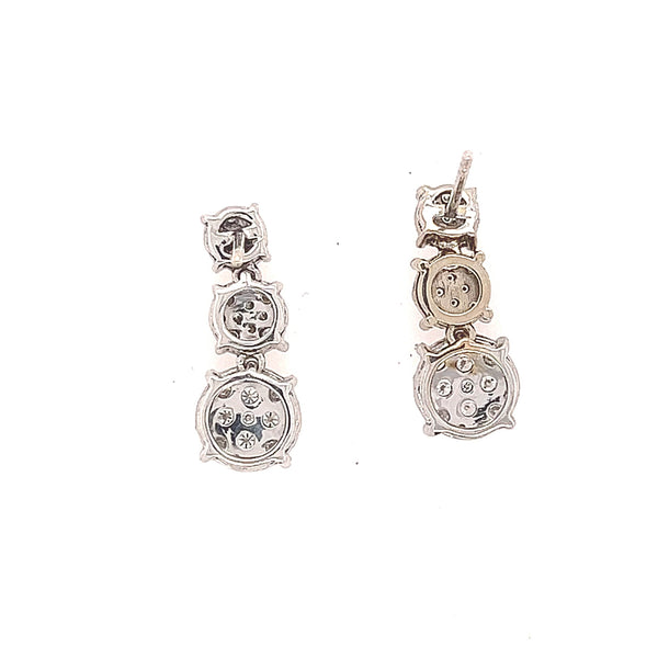 14K White Gold Trio Dangling Round Clustered Diamond Earrings - Jewelry Design Gallery of East Windsor