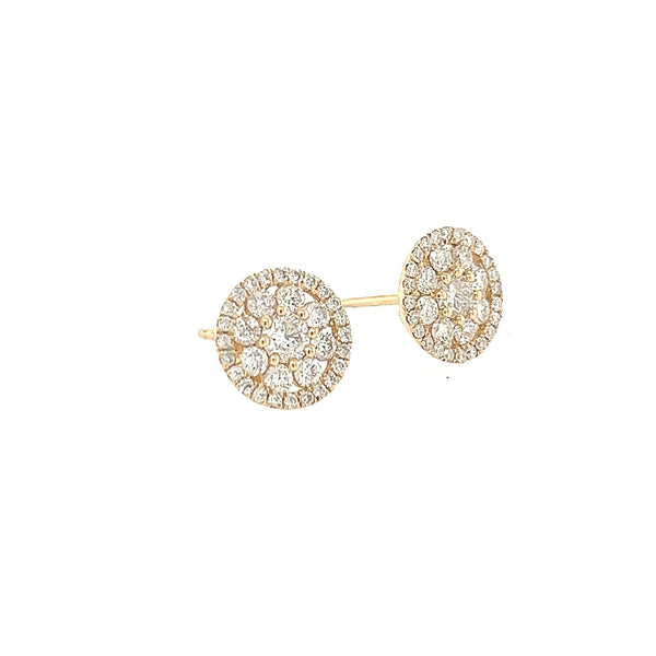 14K Yellow Gold Cluster Diamond Circle Stud Earrings - Jewelry Design Gallery of East Windsor