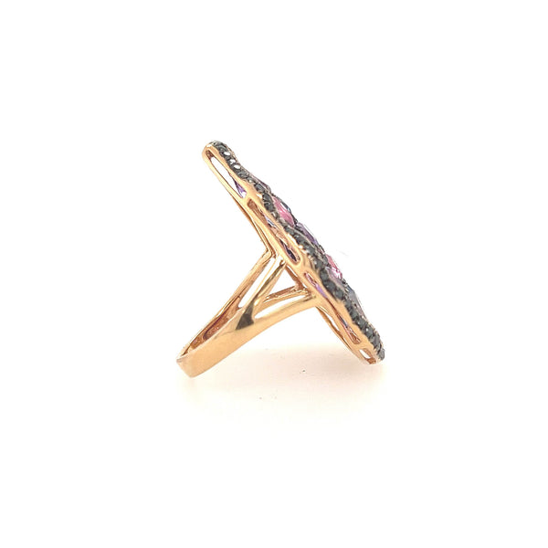 18K Rose Gold Rainbow Stone Cocktail Ring with Pink & Sapphire, Amethyst, and Diamonds - Jewelry Design Gallery of East Windsor