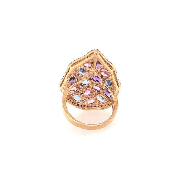 18K Rose Gold Rainbow Stone Cocktail Ring with Pink & Sapphire, Amethyst, and Diamonds - Jewelry Design Gallery of East Windsor