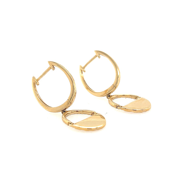 14K Yellow Gold Oval Drop Earrings with Diamond