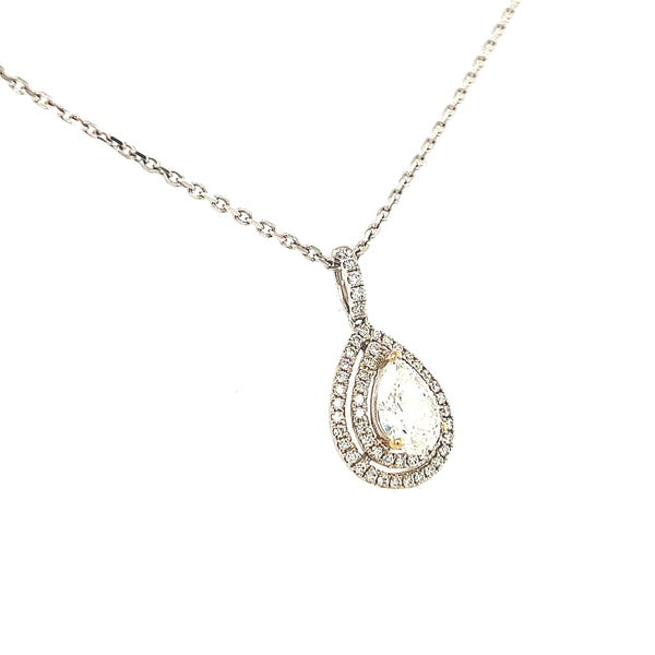16" White Gold Diamond 0.34-carat Pear Shaped Pendant Necklace With 0.84-carat Center Diamond On A Singapore Chain