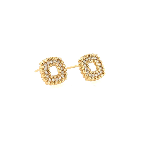 14K Yellow Gold Square Diamond Stud Earrings