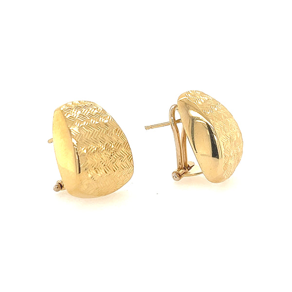14K Yellow Gold Textured Omega Earrings