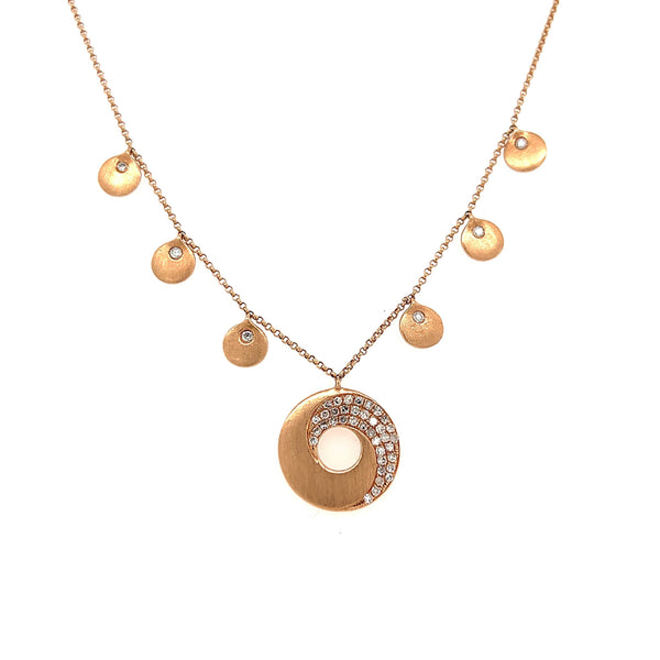 14K Rose Gold Diamond Pave Circle Disc Necklace - Jewelry Design Gallery of East Windsor