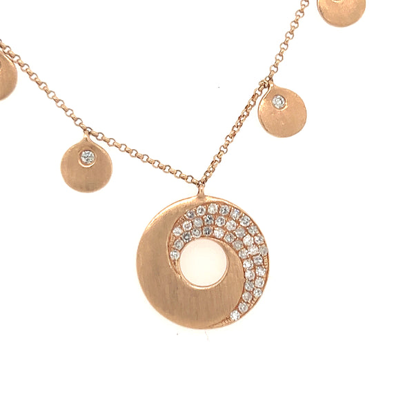 18" 14K Rose Gold Diamond Pave Circle Disc Necklace