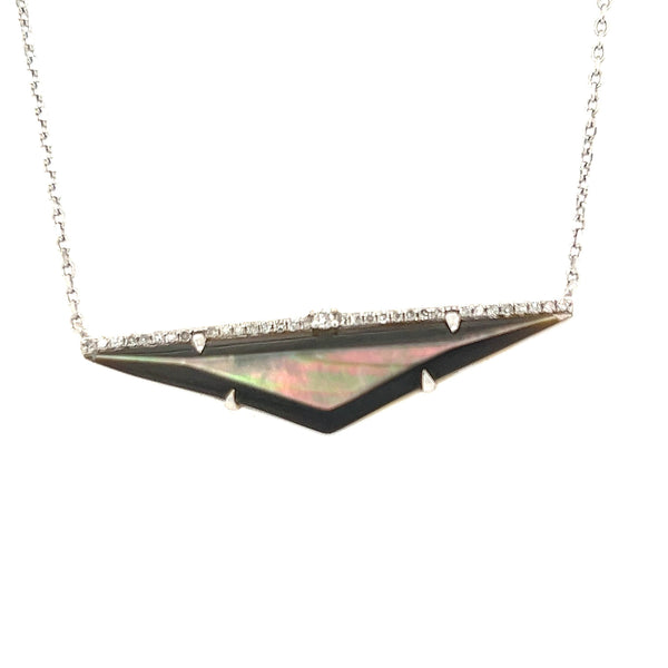 18K White Gold Diamond and Black Mother of Pearl Triangle Pendant Necklace - Jewelry Design Gallery of East Windsor