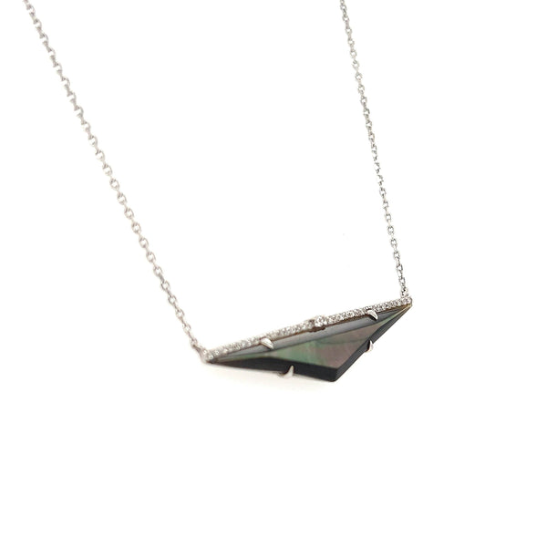 18K White Gold Diamond and Black Mother of Pearl Triangle Pendant Necklace - Jewelry Design Gallery of East Windsor