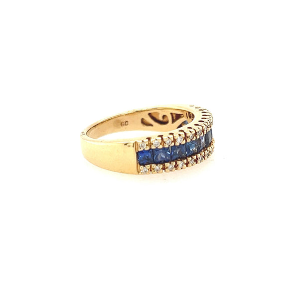 14K Yellow Gold Princess Cut Blue Sapphire & diamind Ring Band - Jewelry Design Gallery of East Windsor