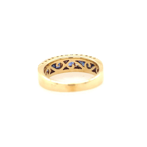 14K Yellow Gold Princess Cut Blue Sapphire & diamind Ring Band - Jewelry Design Gallery of East Windsor