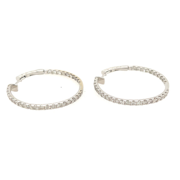 14K White Gold Round Hoop Full Inside and Out Diamond Hoop Earrings