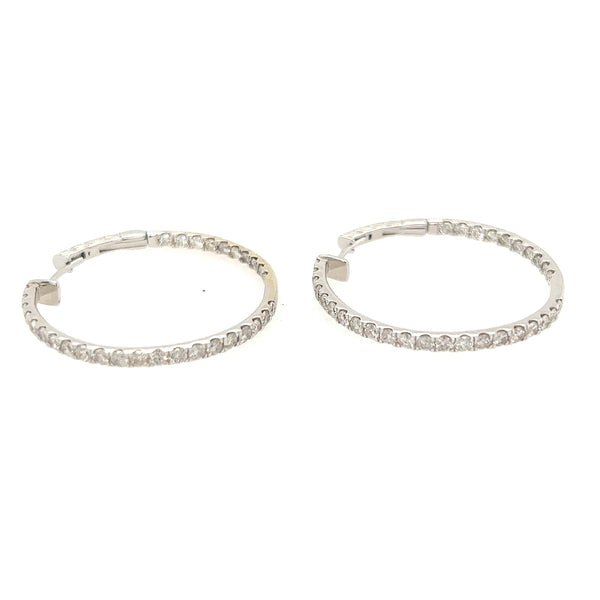 14K White Gold Round Hoop Full Inside and Out Diamond Hoop Earrings - Jewelry Design Gallery of East Windsor