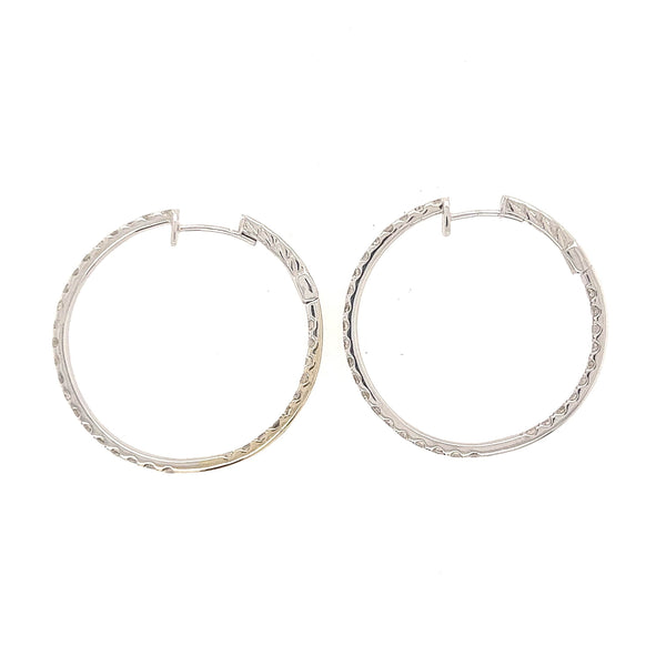14K White Gold Round Hoop Full Inside and Out Diamond Hoop Earrings - Jewelry Design Gallery of East Windsor