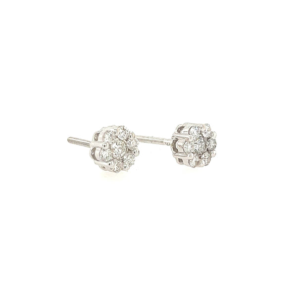 14K White Gold Diamond Clustered Flower Stud Earrings - Jewelry Design Gallery of East Windsor