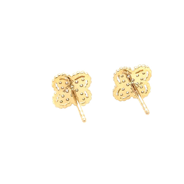 14K Yellow Gold Cluster Diamond Floral Stud Earrings