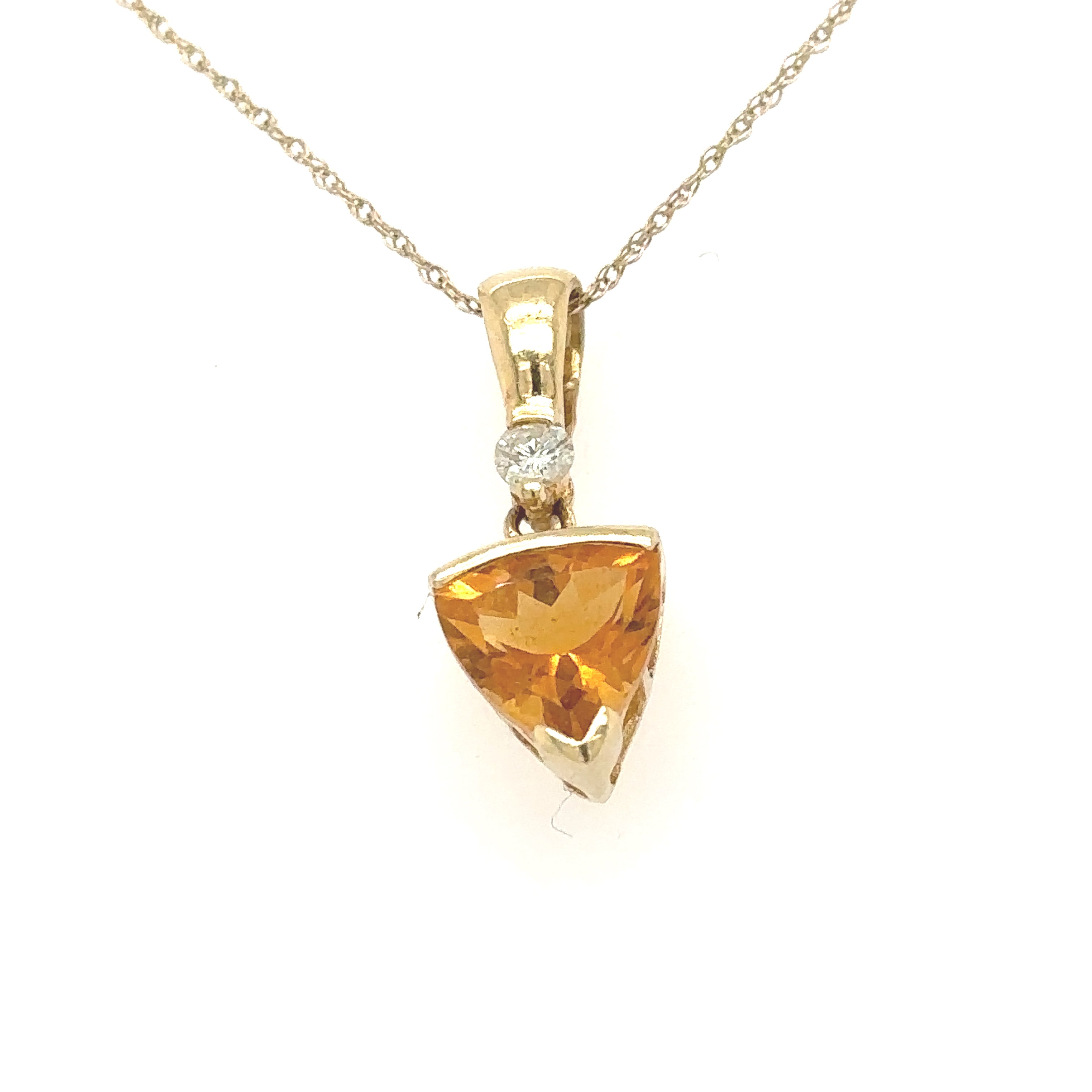 14K Yellow Gold Citrine and Diamond Pendant Necklace 18