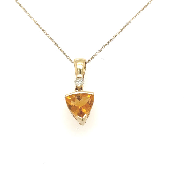 14K Yellow Gold Citrine and Diamond Pendant Necklace 18"