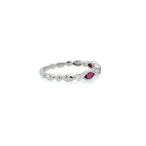 14K White Gold Round Diamond and Ruby Marquise Stacking Ring - Jewelry Design Gallery of East Windsor