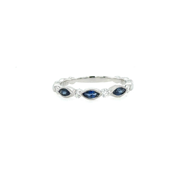 14K White Gold Marquise Diamond and Sapphire ring - Jewelry Design Gallery of East Windsor