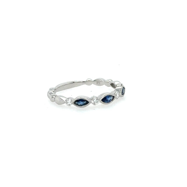 14K White Gold Marquise Diamond and Sapphire ring - Jewelry Design Gallery of East Windsor