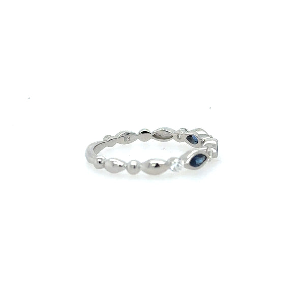 14K White Gold Diamond TWT 0.16-Carat Round and Blue Sapphire 0.16-Carat Marquise Delicate Stacking Ring Size 6 US