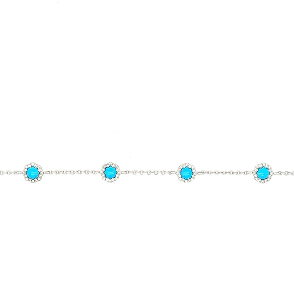 14K White Gold Turquoise And Diamond Dainty Bracelet - Jewelry Design Gallery of East Windsor