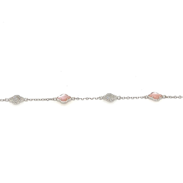 14K White Gold Mother Of Pearl And Diamond Stacking Bracelet