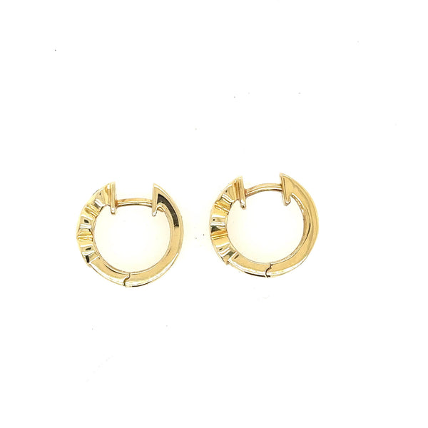 14K Yellow Gold Three Diamond Small Chunky Hoop Huggie Earrings - Jewelry Design Gallery of East Windsor